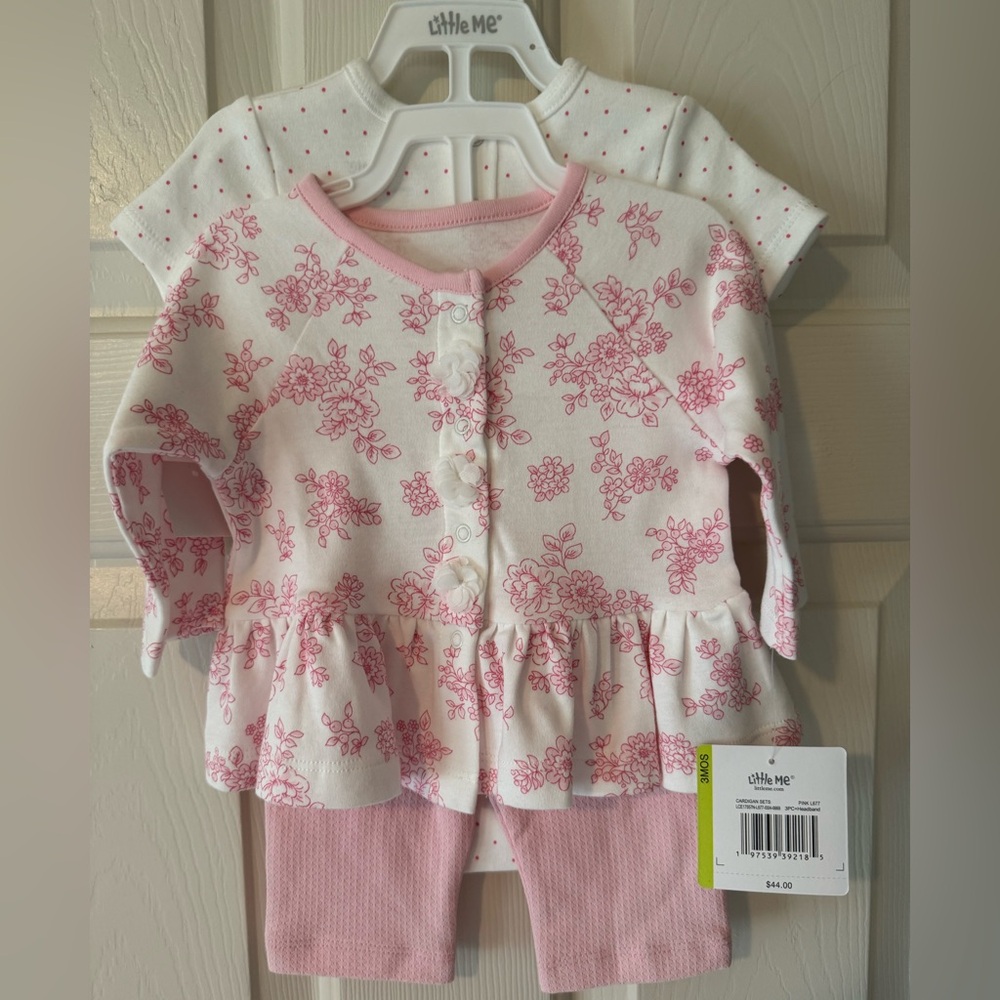 NWT “Little Me” White & Pink Floral Matching 4-Piece Set. Size 3 Months So cute!